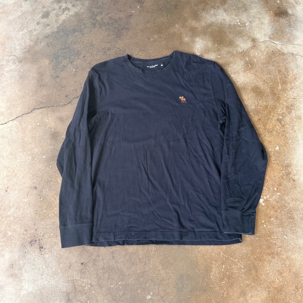 Abercrombie & Fitch Long Sleeve Tee Mens Large Black Excellent Moose Logo Soft